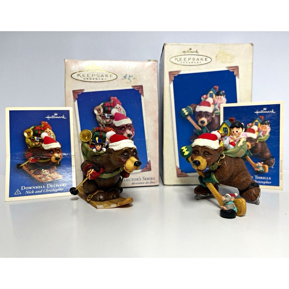 Hallmark Nick Christopher Ornament Lot 2004 Downhill Delivery 2005 Hockey Thrill